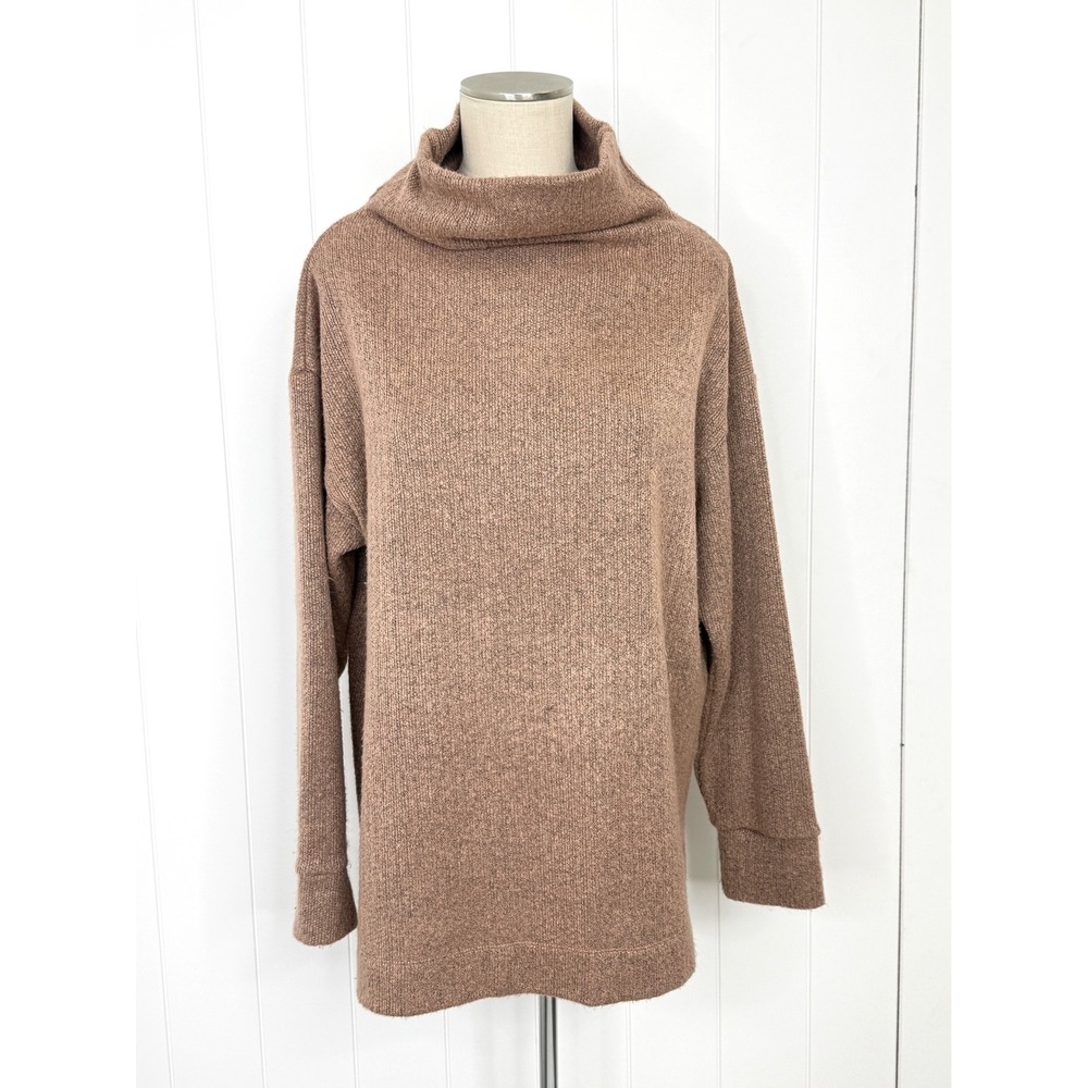 Cuddl Duds Marled Cowl Neck Sweater Women L Brown Cozy Cabincore Hygge